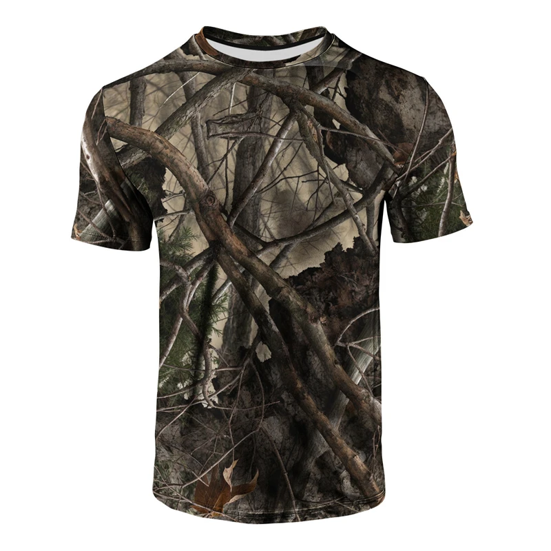 Hunting Outdoor Shop - Erkek Gerçekçi Ağaç Kamuflaj Baskılı Tişört